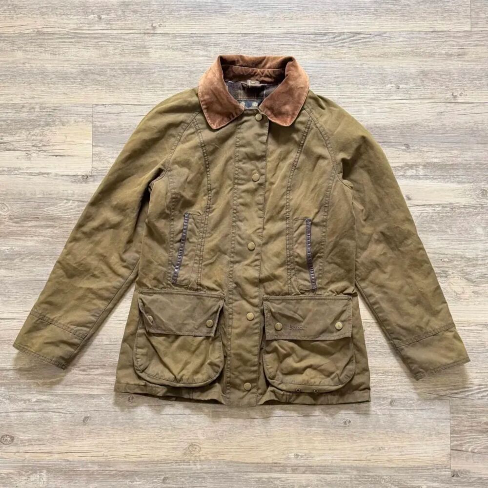 Barbour Beadnell Blanket Lined Waxed Cotton Jacket Size 4US